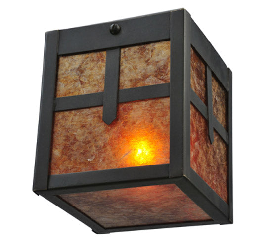 Meyda Lighting Hyde Park 6" Black Cross Mission Flush Mount Light With Amber Mica & Craftsman Brown Shade