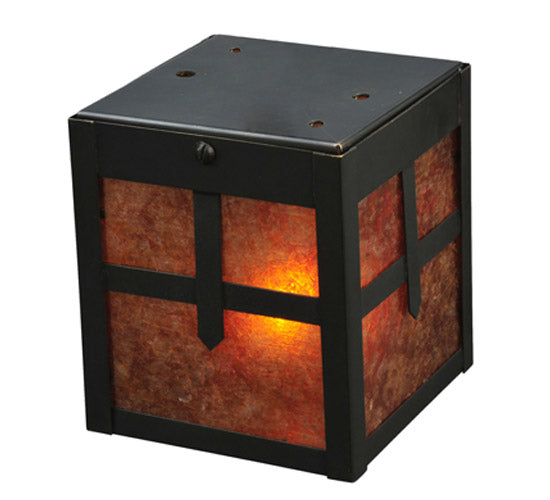 Meyda Lighting Hyde Park 6" Black Cross Mission Flush Mount Light With Amber Mica & Craftsman Brown Shade