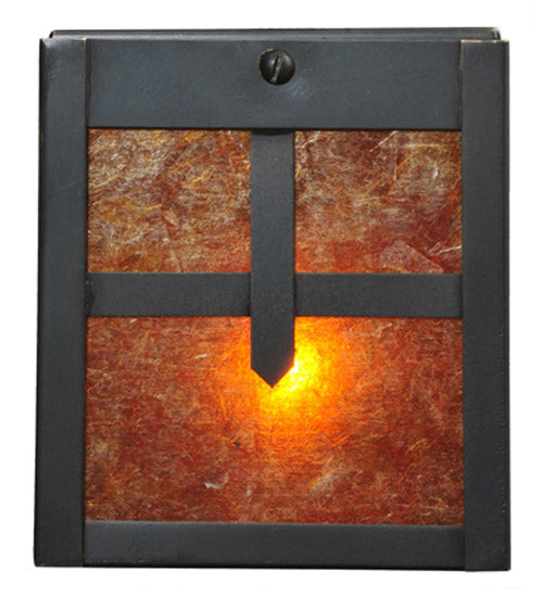 Meyda Lighting Hyde Park 6" Black Cross Mission Flush Mount Light With Amber Mica & Craftsman Brown Shade