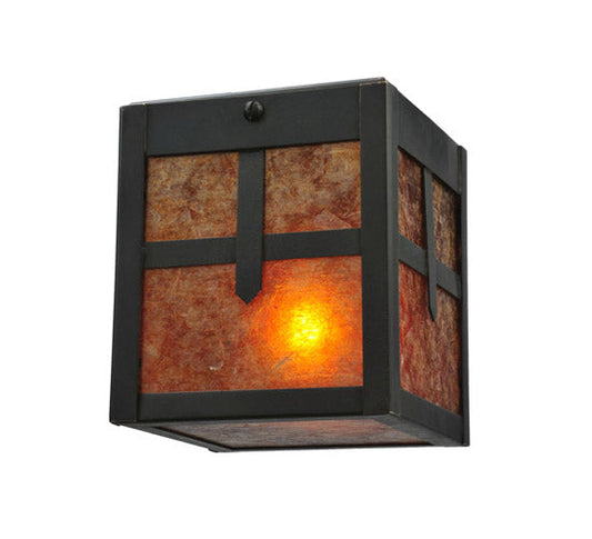 Meyda Lighting Hyde Park 6" Black Cross Mission Flush Mount Light With Amber Mica & Craftsman Brown Shade