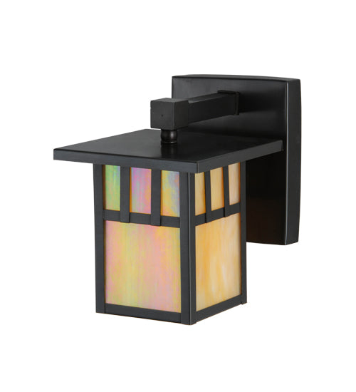 Meyda Lighting Hyde Park 6" Craftsman Brown Double Bar Mission Solid Mount Wall Sconce With Beige Iridescent Shade Glass
