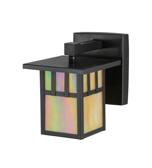 Meyda Lighting Hyde Park 6" Craftsman Brown Double Bar Mission Solid Mount Wall Sconce With Beige Iridescent Shade Glass
