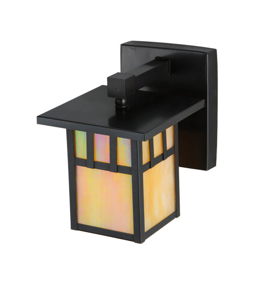 Meyda Lighting Hyde Park 6" Craftsman Brown Double Bar Mission Solid Mount Wall Sconce With Beige Iridescent Shade Glass