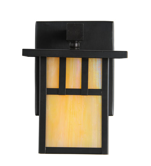 Meyda Lighting Hyde Park 6" Craftsman Brown Double Bar Mission Solid Mount Wall Sconce With Beige Iridescent Shade Glass