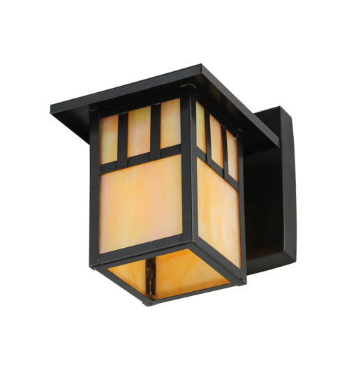 Meyda Lighting Hyde Park 6" Craftsman Brown Double Bar Mission Solid Mount Wall Sconce With Beige Iridescent Shade Glass