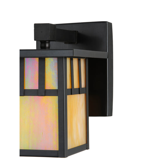Meyda Lighting Hyde Park 6" Craftsman Brown Double Bar Mission Solid Mount Wall Sconce With Beige Iridescent Shade Glass