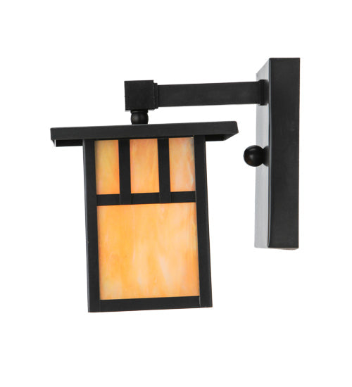 Meyda Lighting Hyde Park 6" Craftsman Brown Double Bar Mission Solid Mount Wall Sconce With Beige Iridescent Shade Glass