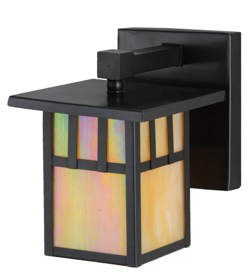 Meyda Lighting Hyde Park 6" Craftsman Brown Double Bar Mission Solid Mount Wall Sconce With Beige Iridescent Shade Glass