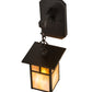 Meyda Lighting Hyde Park 6" Craftsman Brown "T" Mission Hanging Wall Sconce With Beige Iridescent And Amber Mica Shade Glass