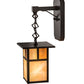 Meyda Lighting Hyde Park 6" Craftsman Brown "T" Mission Hanging Wall Sconce With Beige Iridescent And Amber Mica Shade Glass