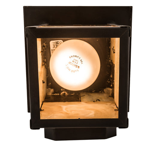 Meyda Lighting Hyde Park 6" Craftsman Brown "T" Mission Hanging Wall Sconce With Beige Iridescent And Amber Mica Shade Glass