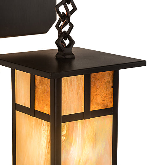 Meyda Lighting Hyde Park 6" Craftsman Brown "T" Mission Hanging Wall Sconce With Beige Iridescent And Amber Mica Shade Glass
