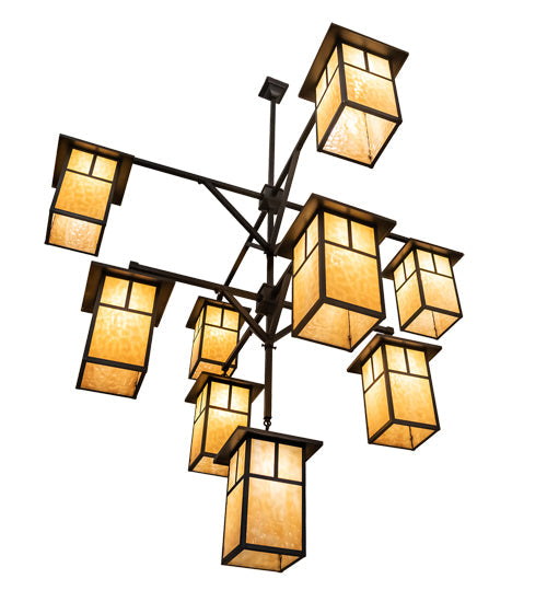 Meyda Lighting Hyde Park 64" 9-Light Craftsman Brown "T" Mission Chandelier With Beige Shade Glass