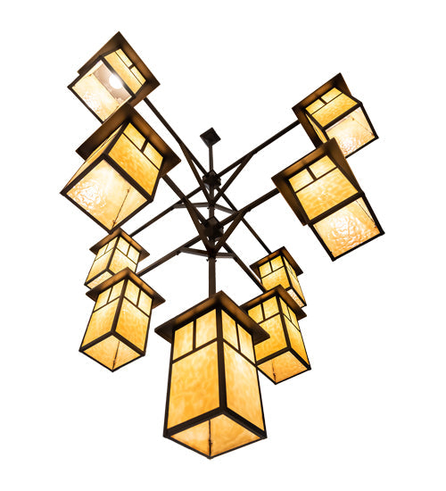 Meyda Lighting Hyde Park 64" 9-Light Craftsman Brown "T" Mission Chandelier With Beige Shade Glass