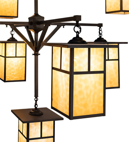 Meyda Lighting Hyde Park 64" 9-Light Craftsman Brown "T" Mission Chandelier With Beige Shade Glass