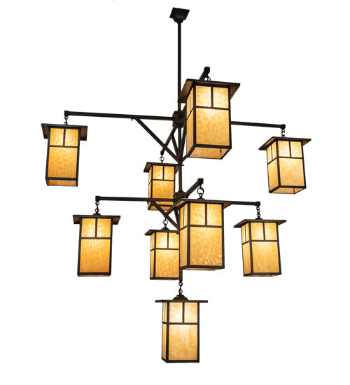 Meyda Lighting Hyde Park 64" 9-Light Craftsman Brown "T" Mission Chandelier With Beige Shade Glass