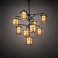 Meyda Lighting Hyde Park 64" 9-Light Craftsman Brown T Mission Hanging Lantern Chandelier With Beige Iridescent Shade Glass