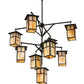 Meyda Lighting Hyde Park 64" 9-Light Craftsman Brown T Mission Hanging Lantern Chandelier With Beige Iridescent Shade Glass