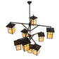 Meyda Lighting Hyde Park 64" 9-Light Craftsman Brown T Mission Hanging Lantern Chandelier With Beige Iridescent Shade Glass