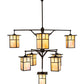 Meyda Lighting Hyde Park 64" 9-Light Craftsman Brown T Mission Hanging Lantern Chandelier With Beige Iridescent Shade Glass
