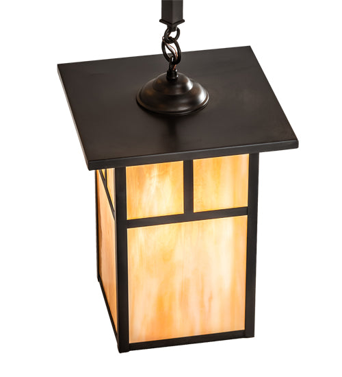 Meyda Lighting Hyde Park 64" 9-Light Craftsman Brown T Mission Hanging Lantern Chandelier With Beige Iridescent Shade Glass