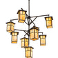 Meyda Lighting Hyde Park 64" 9-Light Craftsman Brown T Mission Hanging Lantern Chandelier With Beige Iridescent Shade Glass
