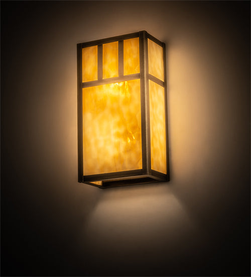 Meyda Lighting Hyde Park 7" 2-Light Antique Brass Double Bar Mission Wall Sconce With Beige Art Shade Glass