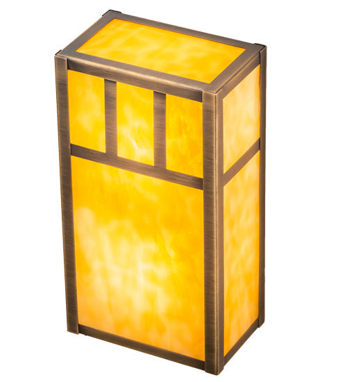 Meyda Lighting Hyde Park 7" 2-Light Antique Brass Double Bar Mission Wall Sconce With Beige Art Shade Glass
