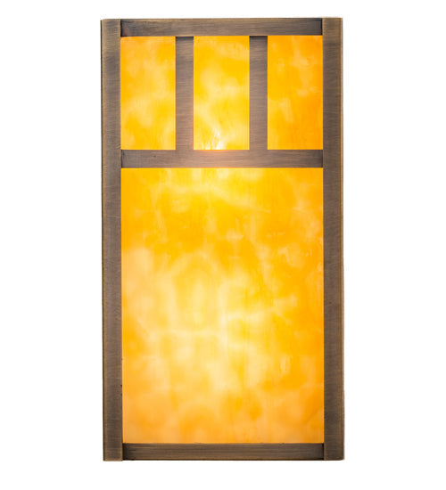 Meyda Lighting Hyde Park 7" 2-Light Antique Brass Double Bar Mission Wall Sconce With Beige Art Shade Glass