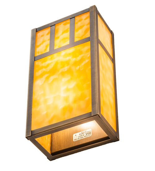Meyda Lighting Hyde Park 7" 2-Light Antique Brass Double Bar Mission Wall Sconce With Beige Art Shade Glass