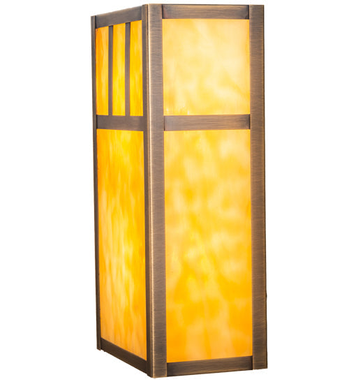 Meyda Lighting Hyde Park 7" 2-Light Antique Brass Double Bar Mission Wall Sconce With Beige Art Shade Glass