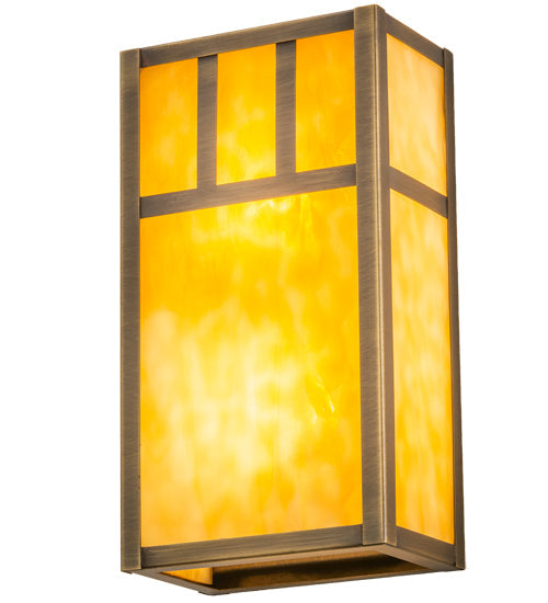 Meyda Lighting Hyde Park 7" 2-Light Antique Brass Double Bar Mission Wall Sconce With Beige Art Shade Glass