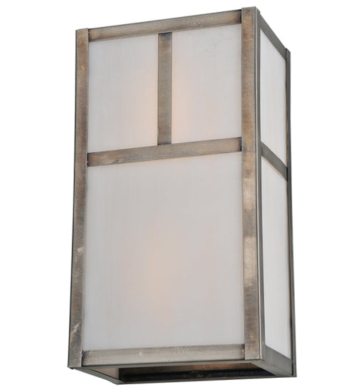 Meyda Lighting Hyde Park 7" 2-Light Antique Nickel T Mission Wall Sconce With White Shade Glass