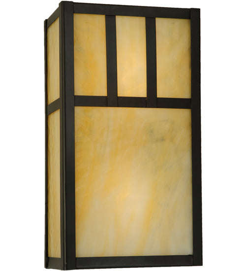 Meyda Lighting Hyde Park 7" 2-Light Craftsman Brown Double Bar Mission Wall Sconce With Beige Art Shade Glass