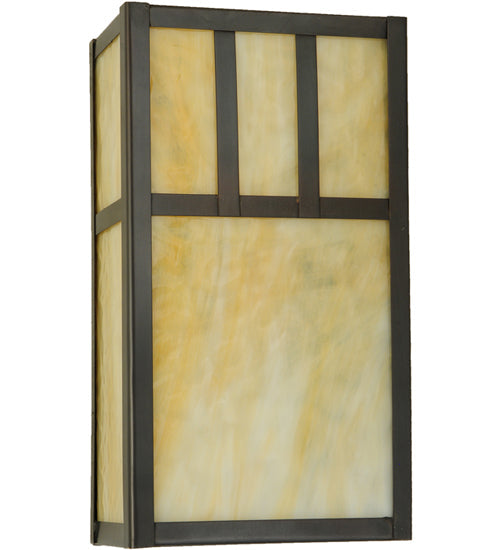 Meyda Lighting Hyde Park 7" 2-Light Craftsman Brown Double Bar Mission Wall Sconce With Beige Art Shade Glass
