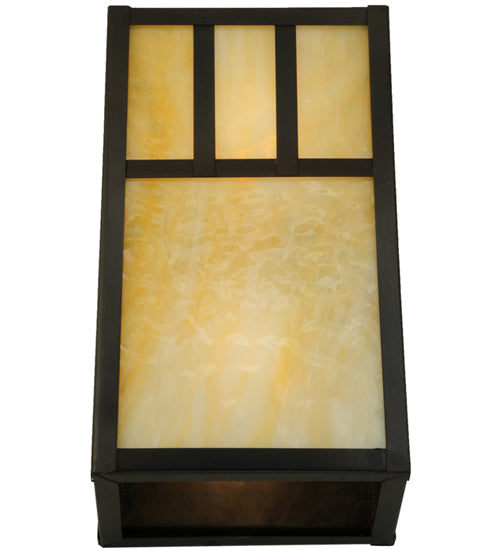 Meyda Lighting Hyde Park 7" 2-Light Craftsman Brown Double Bar Mission Wall Sconce With Beige Art Shade Glass