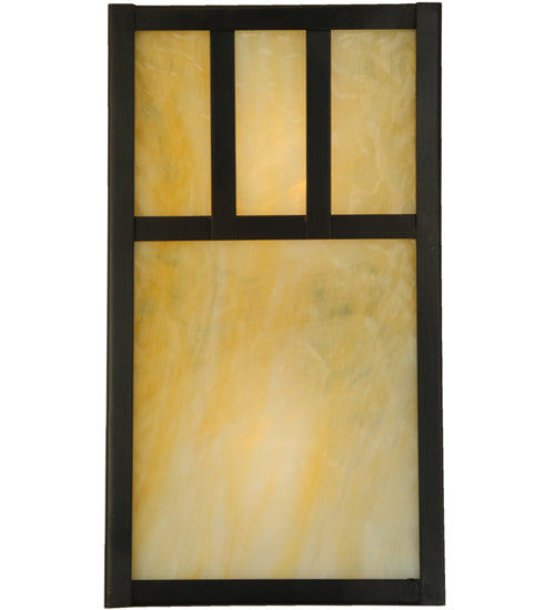 Meyda Lighting Hyde Park 7" 2-Light Craftsman Brown Double Bar Mission Wall Sconce With Beige Art Shade Glass