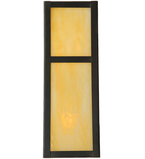 Meyda Lighting Hyde Park 7" 2-Light Craftsman Brown Double Bar Mission Wall Sconce With Beige Art Shade Glass