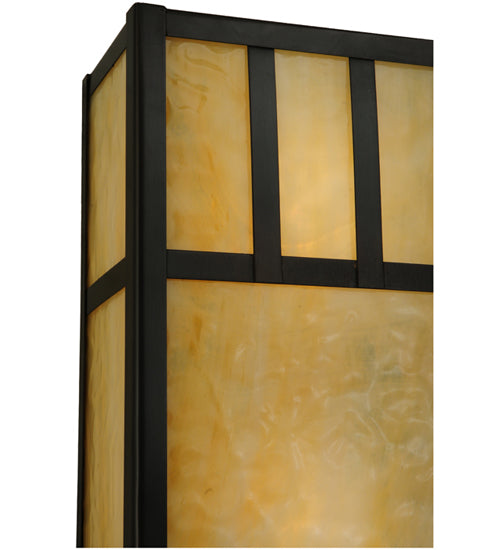 Meyda Lighting Hyde Park 7" 2-Light Craftsman Brown Double Bar Mission Wall Sconce With Beige Art Shade Glass