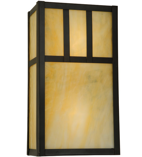 Meyda Lighting Hyde Park 7" 2-Light Craftsman Brown Double Bar Mission Wall Sconce With Beige Art Shade Glass