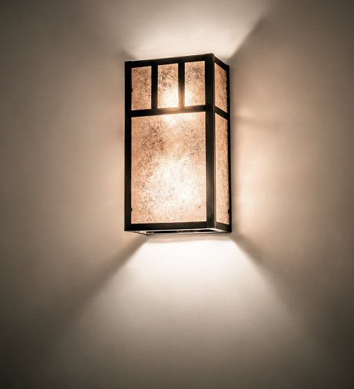 Meyda Lighting Hyde Park 7" 2-Light Craftsman Brown Double Bar Mission Wall Sconce With Silver Mica Shade Glass