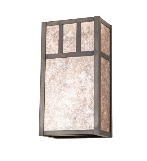 Meyda Lighting Hyde Park 7" 2-Light Craftsman Brown Double Bar Mission Wall Sconce With Silver Mica Shade Glass