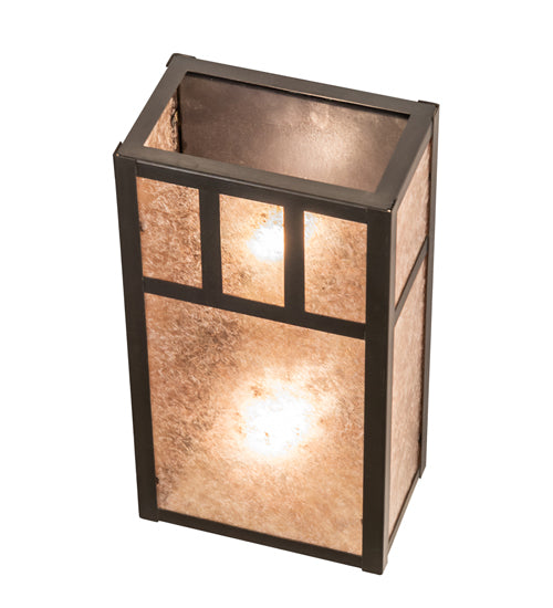 Meyda Lighting Hyde Park 7" 2-Light Craftsman Brown Double Bar Mission Wall Sconce With Silver Mica Shade Glass