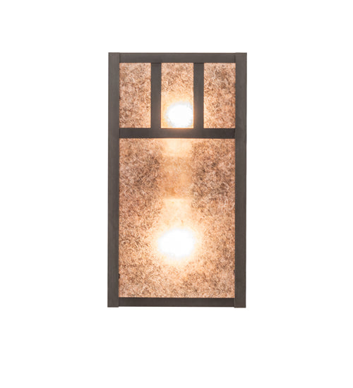 Meyda Lighting Hyde Park 7" 2-Light Craftsman Brown Double Bar Mission Wall Sconce With Silver Mica Shade Glass