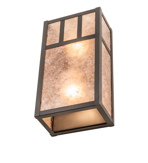 Meyda Lighting Hyde Park 7" 2-Light Craftsman Brown Double Bar Mission Wall Sconce With Silver Mica Shade Glass