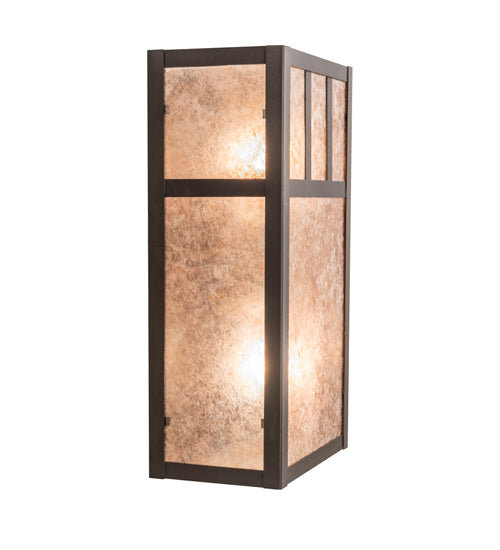 Meyda Lighting Hyde Park 7" 2-Light Craftsman Brown Double Bar Mission Wall Sconce With Silver Mica Shade Glass