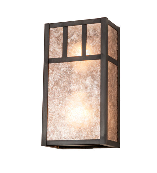 Meyda Lighting Hyde Park 7" 2-Light Craftsman Brown Double Bar Mission Wall Sconce With Silver Mica Shade Glass