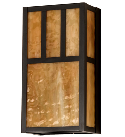 Meyda Lighting Hyde Park 7" 2-Light Craftsman Brown On Brass Double Bar Mission Wall Sconce With Beige Art Shade Glass