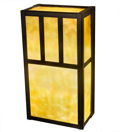 Meyda Lighting Hyde Park 7" 2-Light Craftsman Brown On Brass Double Bar Mission Wall Sconce With Beige Art Shade Glass