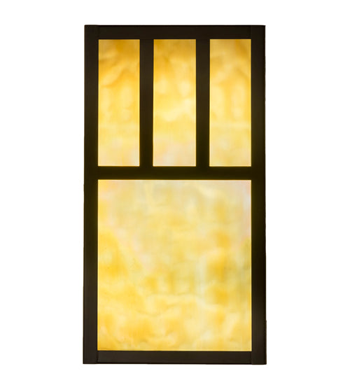 Meyda Lighting Hyde Park 7" 2-Light Craftsman Brown On Brass Double Bar Mission Wall Sconce With Beige Art Shade Glass